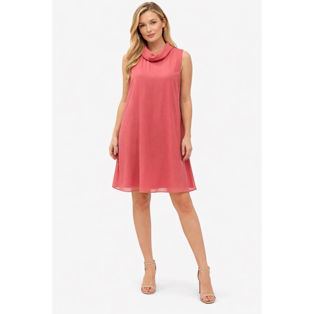 Coral Pink A line Dress Womens Size 12 Sleeveless Cowl Neck Flowy Elegant Event